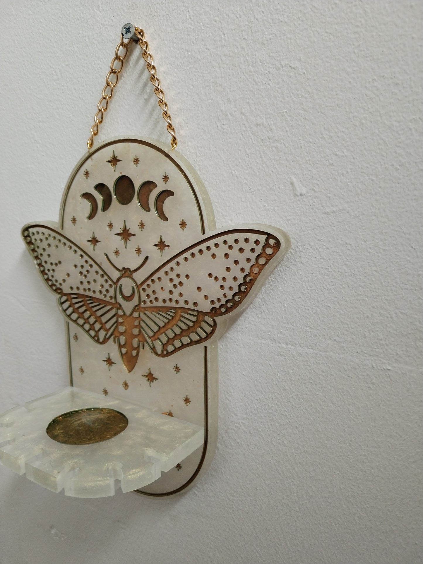 Moon Phase Moth Candle Holder/Holy Water Holder