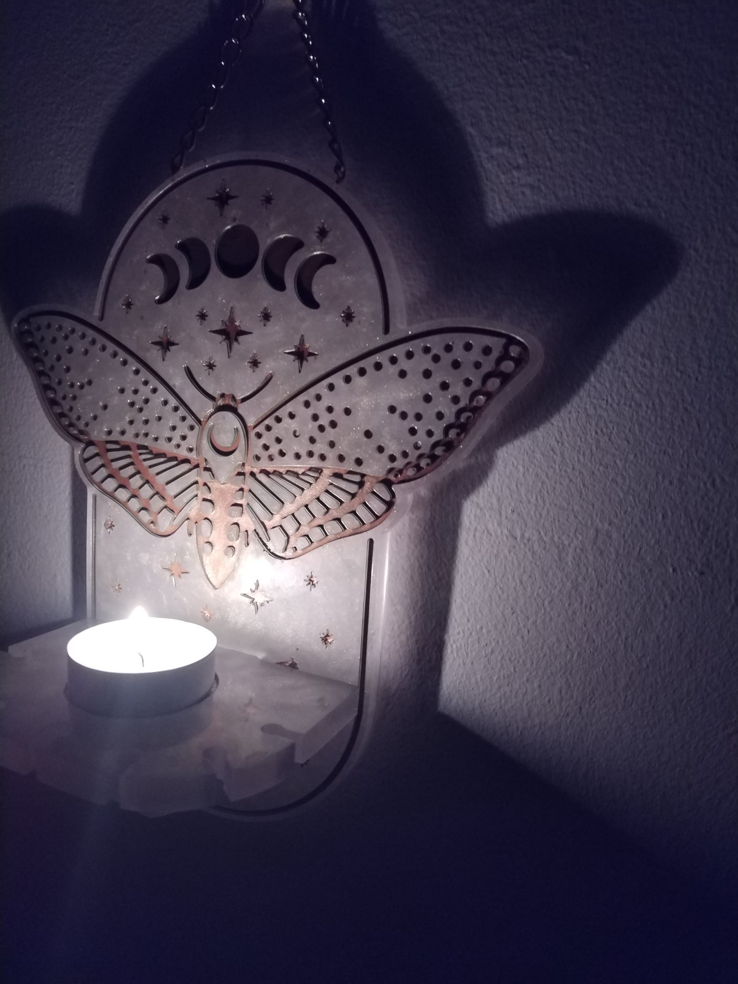 Moon Phase Moth Candle Holder/Holy Water Holder