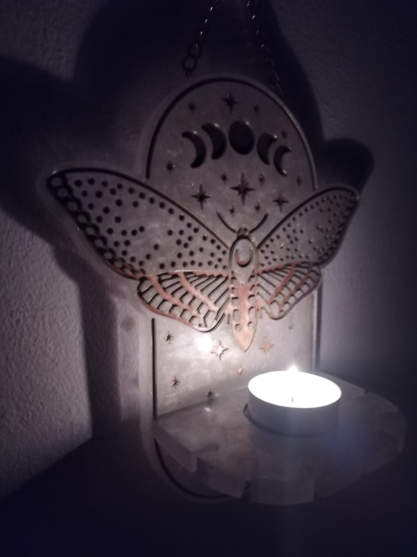 Moon Phase Moth Candle Holder/Holy Water Holder