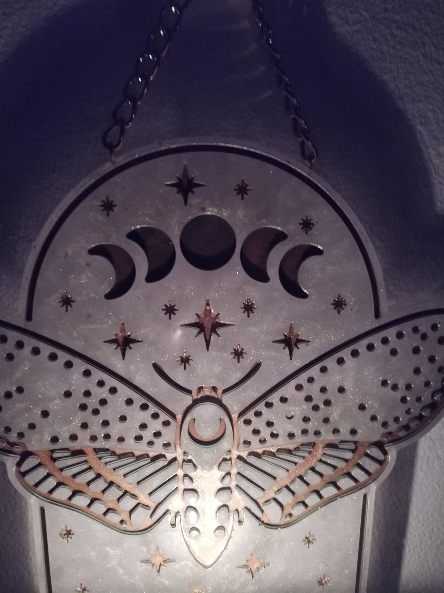 Moon Phase Moth Candle Holder/Holy Water Holder