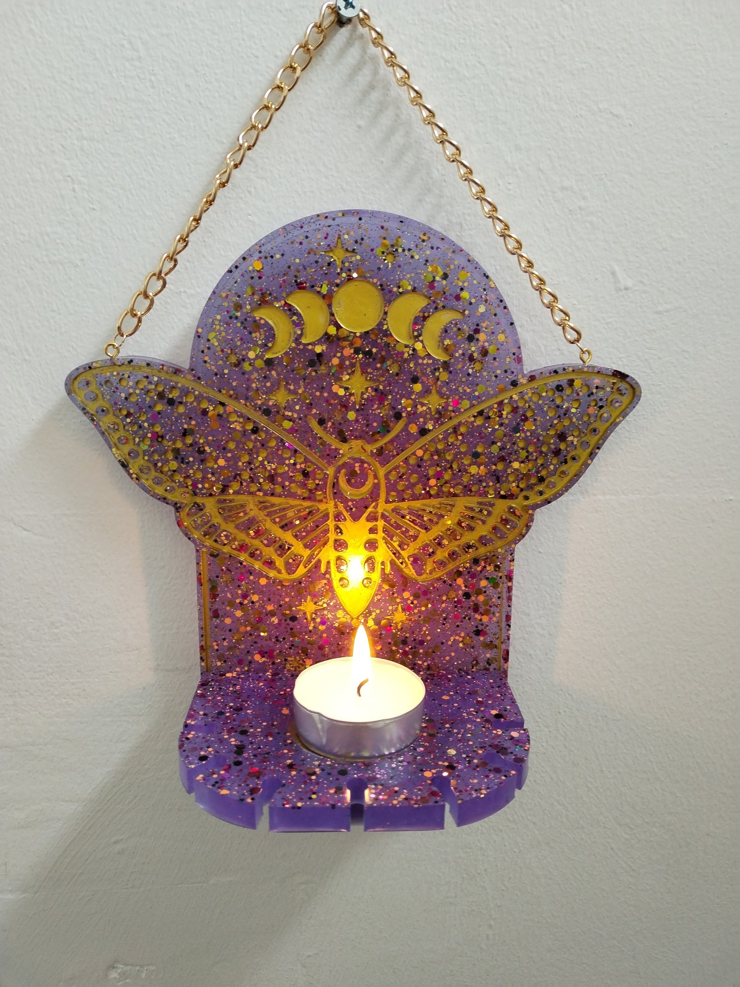 Moon Phase Moth Candle Holder/Holy Water Holder