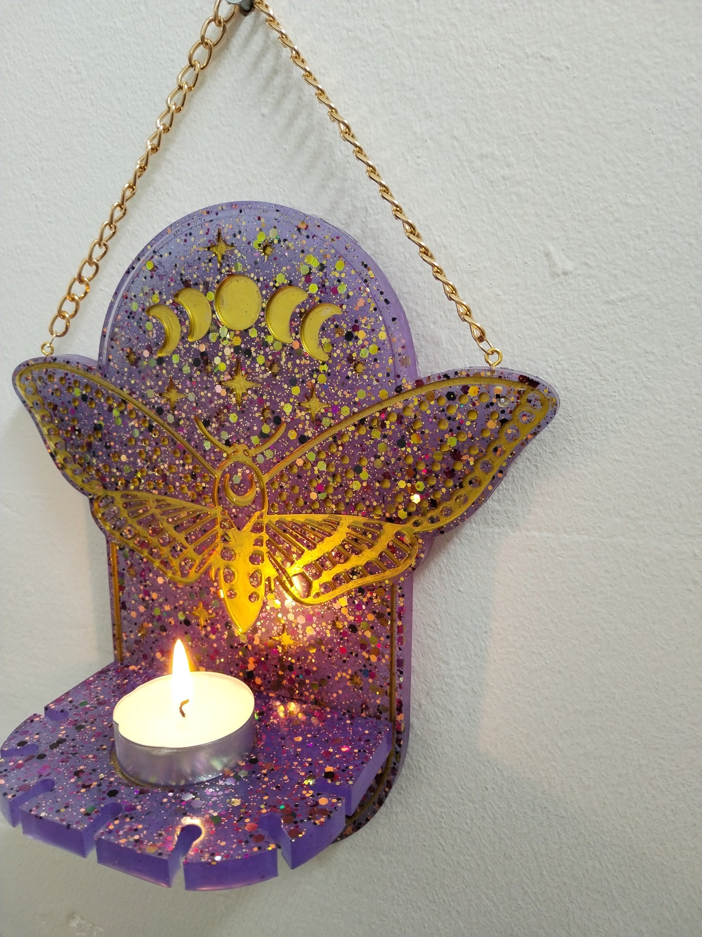 Moon Phase Moth Candle Holder/Holy Water Holder