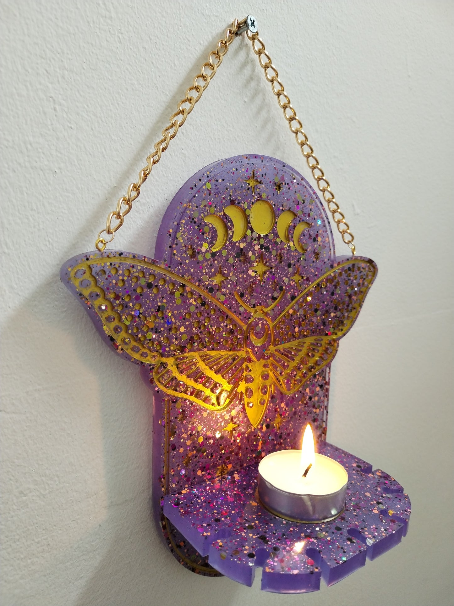 Moon Phase Moth Candle Holder/Holy Water Holder