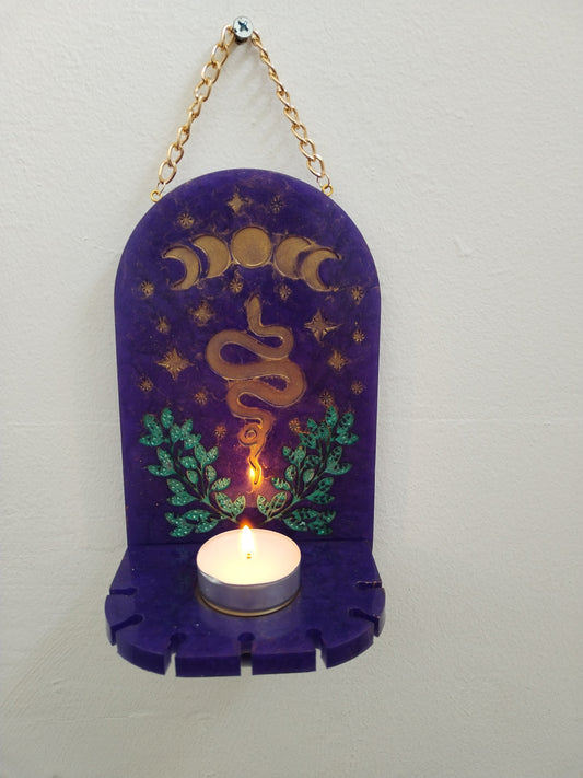 Moon Phase Serpent Candle Holder/Holy Water Holder